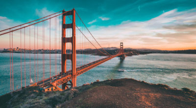 picture of golden gate bridge at sunset